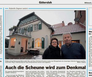 Artikel Die Glocke vom 13. Dezember 2017 zur Restaurierung der denkmalgeschützten Hofstelle im Ortsteil Kattenstroth in Gütersloh.