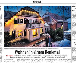 Artikel in der Neuen Westfälischen vom 13. Dezember 2017 zur Restaurierung der denkmalgeschützten Hofstelle im Ortsteil Kattenstroth in Gütersloh.